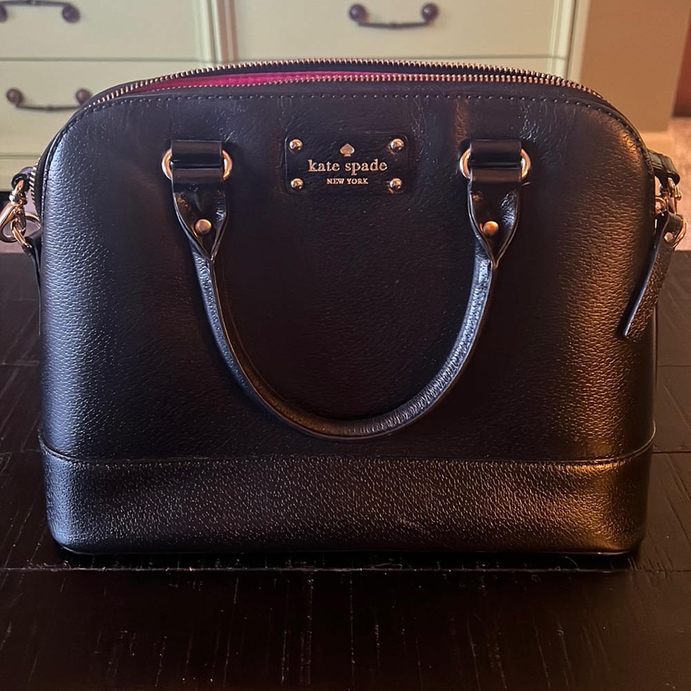 Kate Spade Dome Satchel. Black with Hot Pink Interior. Crossbody Strap Included.